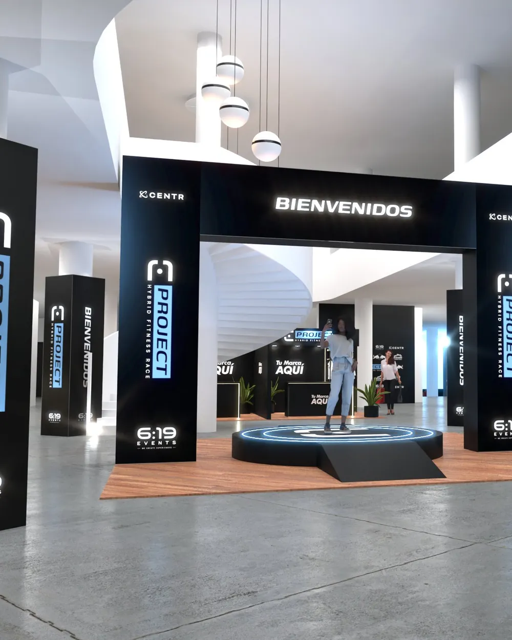 Acceso y registro de Project Race con el arco de bienvenida