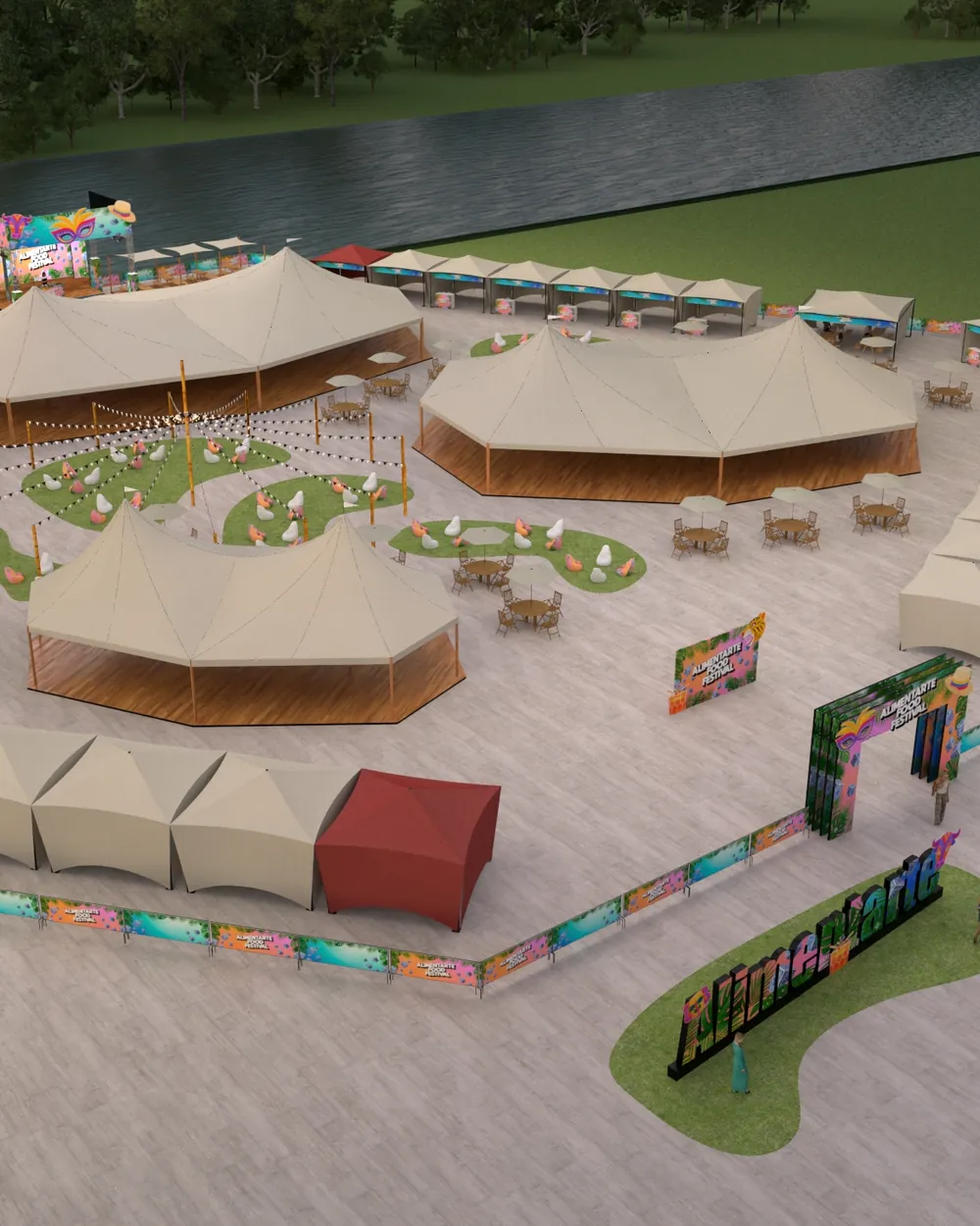 Render aéreo de la distribución del festival