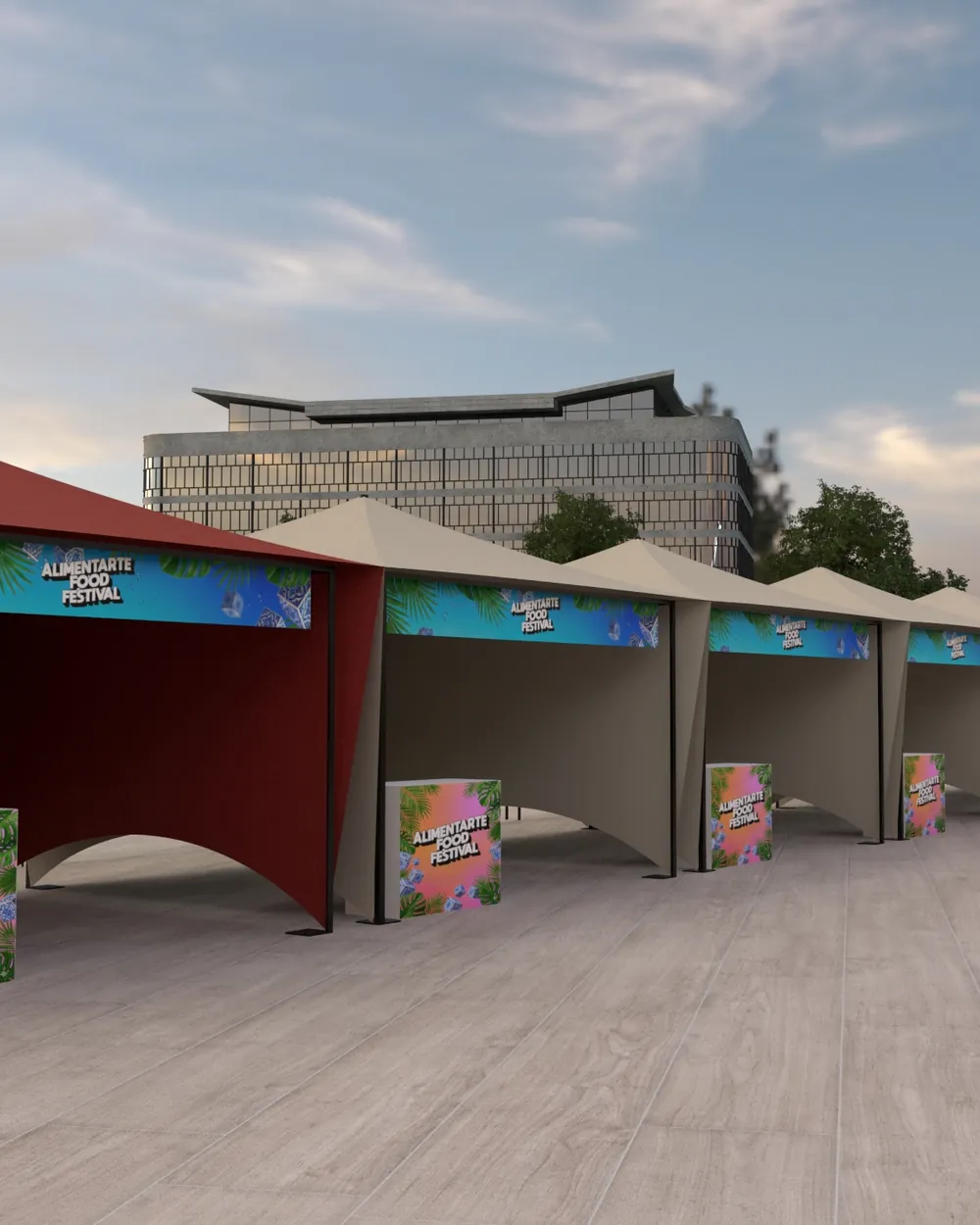Render de las carpas gastronómicas