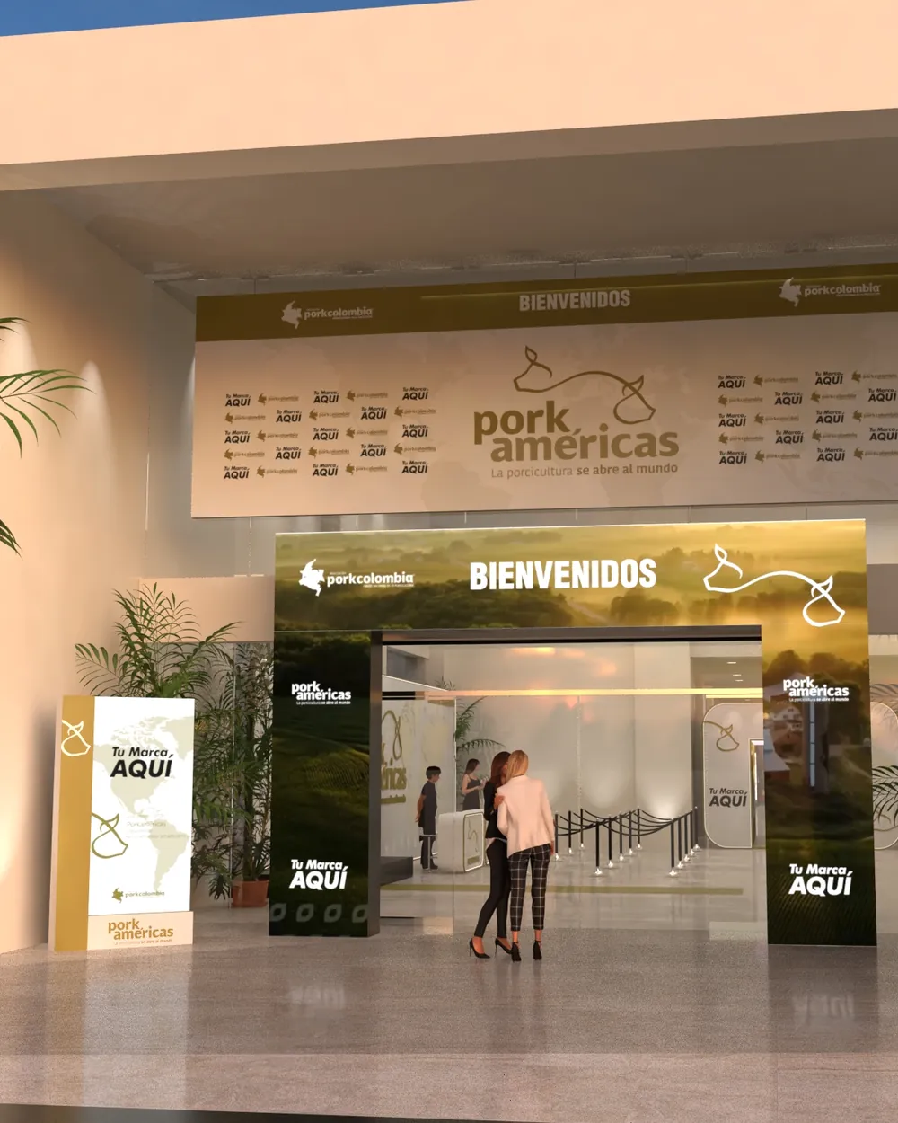Render de la entrada del congreso con el portal de bienvenida